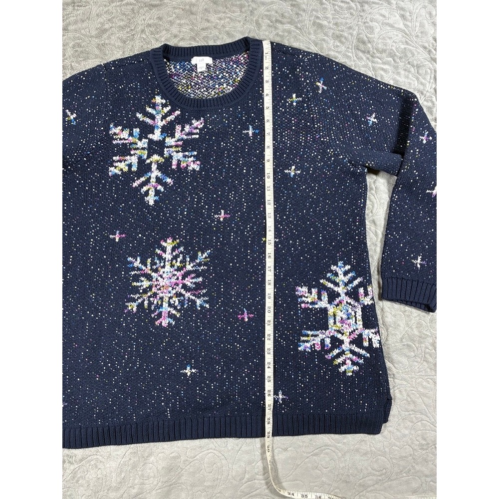 J Jill Snowflake Sweater Women's Size 2X Navy Blue Holiday Christmas Party - Picture 10 of 10